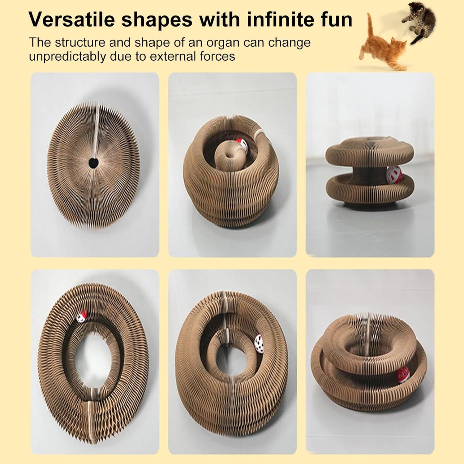 Foldable Magic Organ Cat Scratch Board with Toy Bell Ball - Interactive Cardboard Cat Toy for Scratching & Play - Perfect for Indoor Cats, Playtime & Training (1pc)