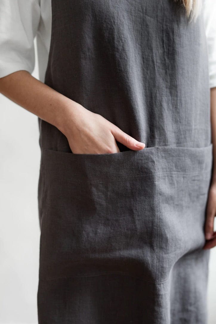 Linen Pinafore Apron with Pockets - Adjustable Straps & Large Front Pockets - Perfect for Cooking, Baking, Gardening & Crafting