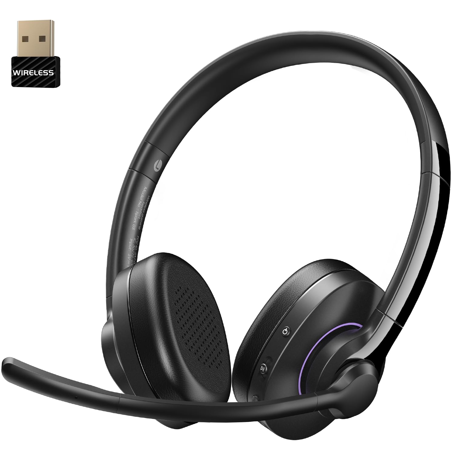 Wireless Bluetooth Headset with Mic - V5.3 AI Noise Cancelling Headphones for Work, USB Dongle & Mic Mute for PC/Laptop - Perfect for Remote Work, Home Office, Online Meetings & Gaming (Black)
