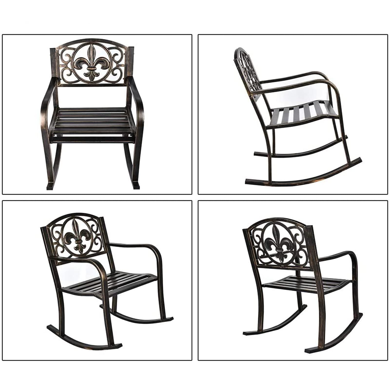 MAGIC UNION Outdoor Metal Rocking Chairs Set of 2 - Antique Bronze Patio Rocker, Cast Iron Glider Chair for Garden, Deck, Backyard, Terrace - Perfect for Relaxing, Reading & Enjoying Nature (Set of 2)