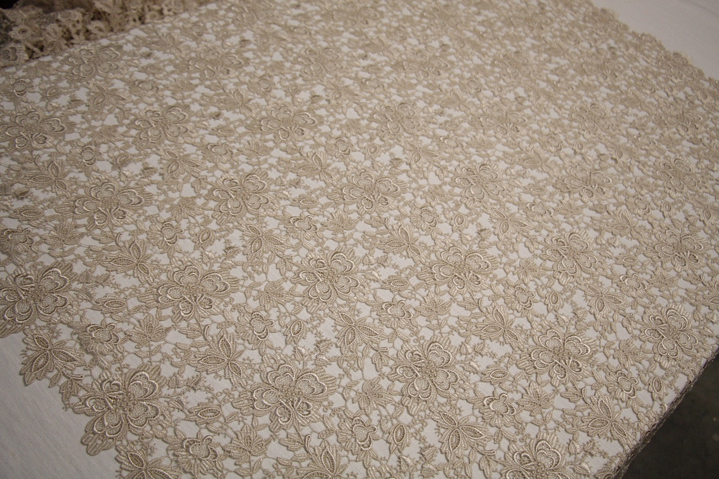 Champagne Giselle Guipure Lace - Elegant Bridal Lace Fabric for Wedding Dresses, Evening Gowns & Special Occasion Apparel