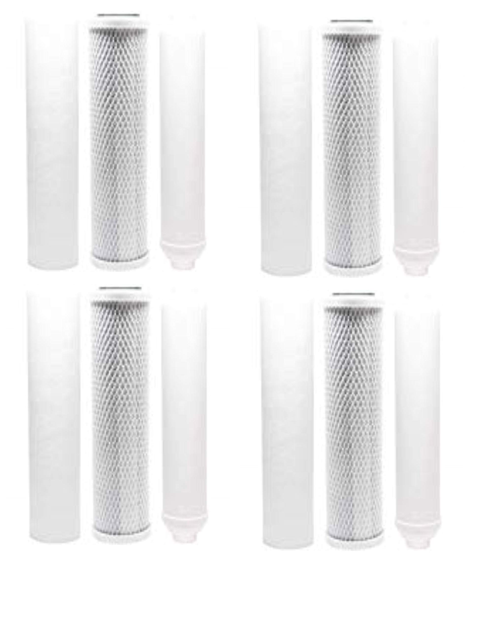 12 Pack Replacement Water Filter Kit - Carbon Block, PP Sediment & Inline Cartridges for PC4 RO System | Whole House Water Filtration | Perfect for Clean Drinking Water, Coffee Makers & Ice Machines