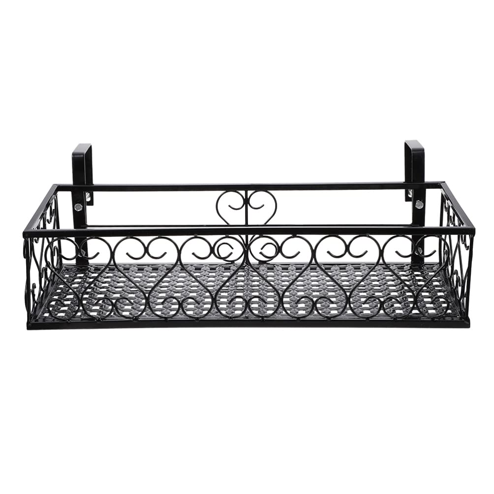 Hemoton 23.6in Iron Hanging Planter Shelf with Hooks - Balcony Flower Pot Holder, Wall Mounted Plant Stand for Fence or Railing - Perfect for Outdoor Garden Decor and Small Space Vertical Gardening (60cm)