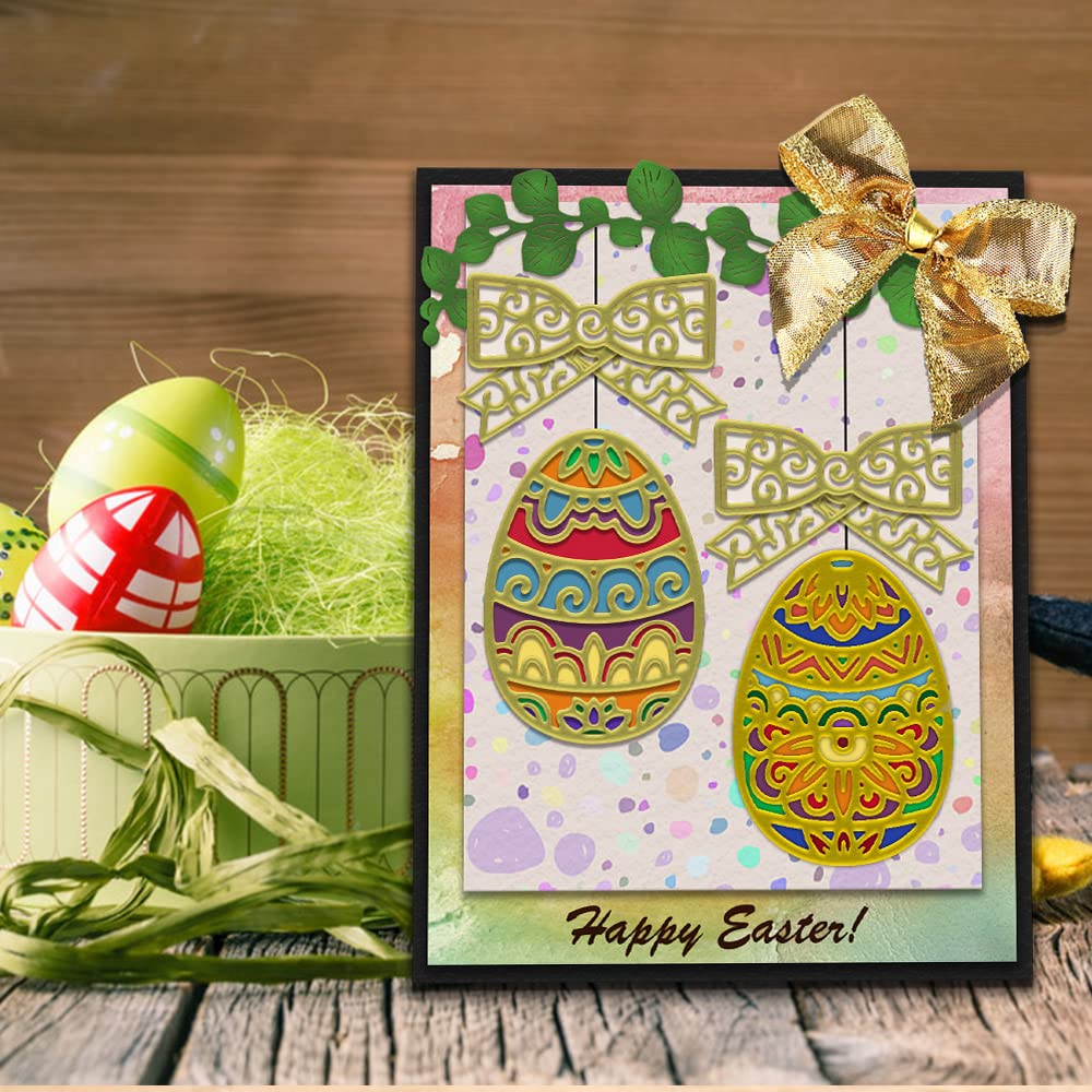 Easter Egg Frame Cutting Dies for Card Making - Hollow Lace Egg Bowknot Die Cuts, Holiday Egg Stencils & Embossing Templates - DIY Scrapbooking, Craft Photo Album Decorations (Perfect for Easter Cards, Spring Crafts & Home Decor)