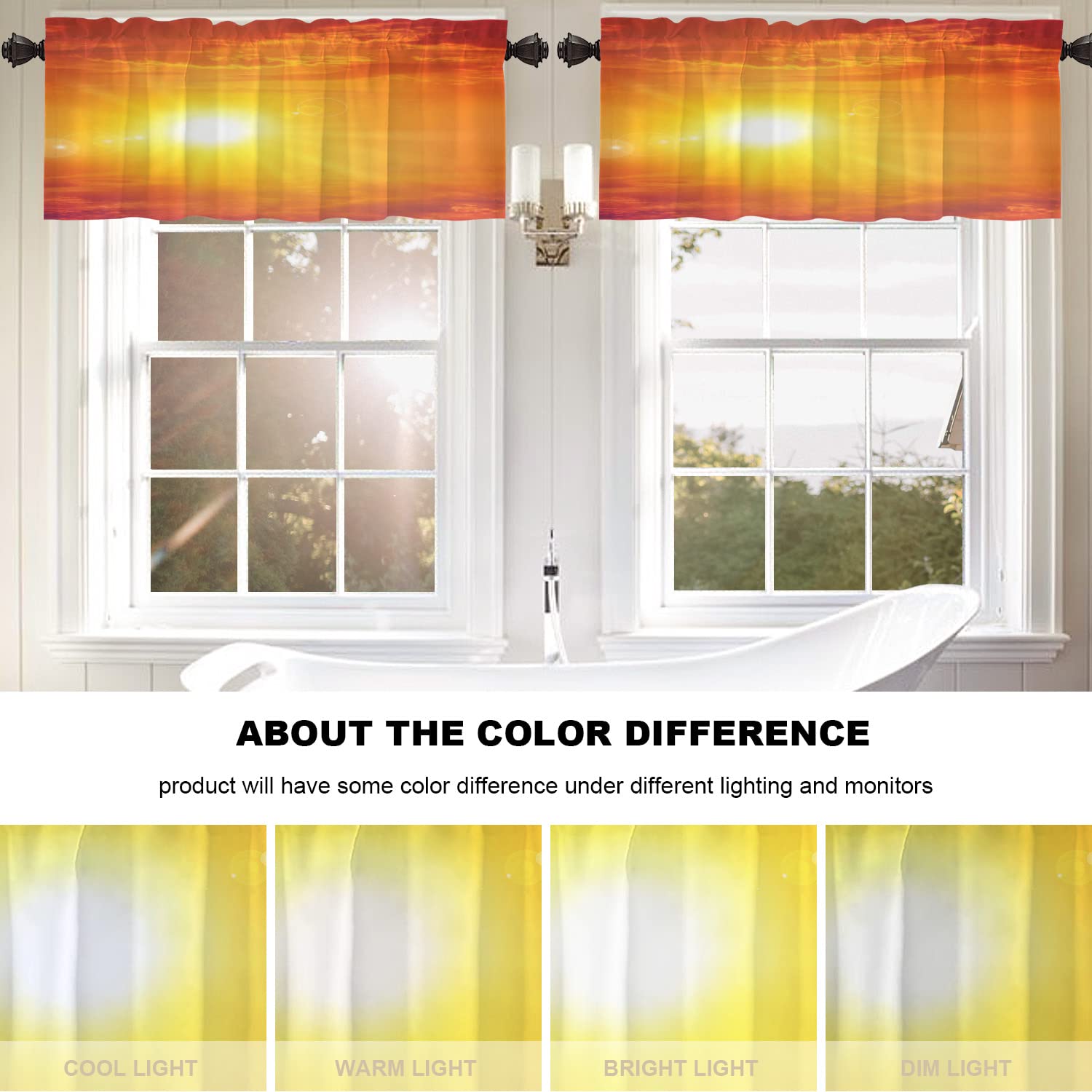 Radiant Orange Sunrise Sunset Landscape Kitchen Curtains - Blackout Decorative Small Kitchen Valances, 52 x 18 Inch, Perfect for Kitchen and Bedroom Windows