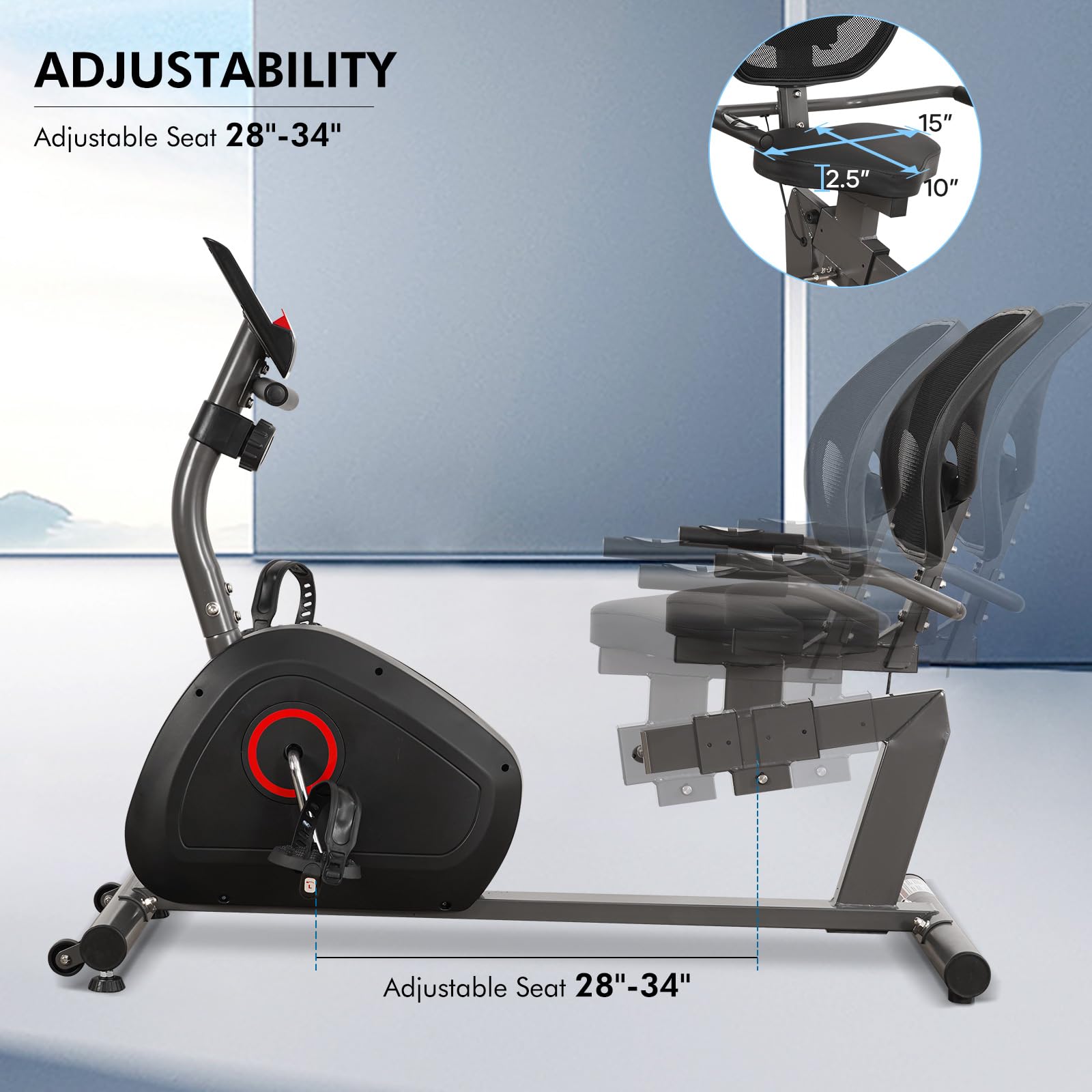 Recumbent Exercise Bike for Home - Magnetic Stationary Bike for Adults & Seniors - LCD Display with Heart Rate Handles - Perfect for Home Gym, Physical Therapy & Low-Impact Workouts