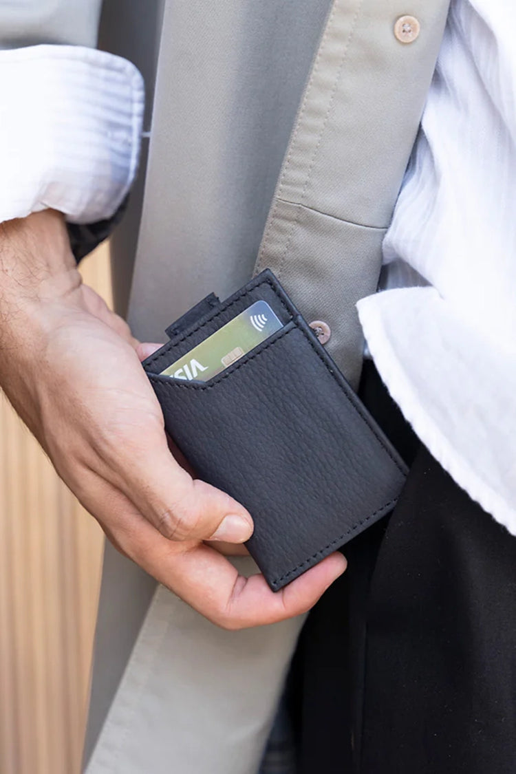 Premium Black Persimmon Leather Cardholder Wallet - Slim RFID Blocking Minimalist Design for Credit Cards & IDs | Perfect for Travel, Business, and Everyday Use