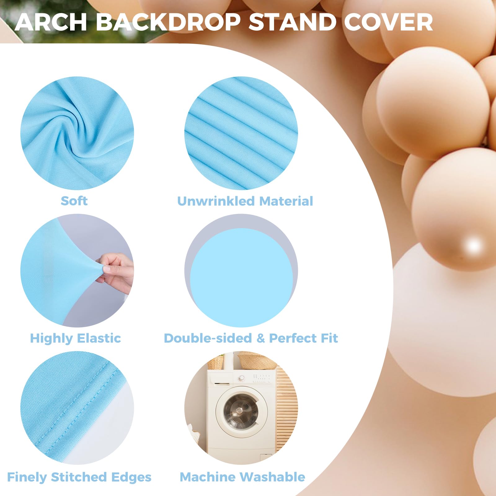 Babenest 7.2FT Baby Blue Round Backdrop Cover - 2-Sided Spandex Circle Balloon Arch Stand for Party, Wedding, Birthday, Baby Shower & Anniversary Decorations | Perfect for Photo Booths, Event Backdrops & Celebration Decor