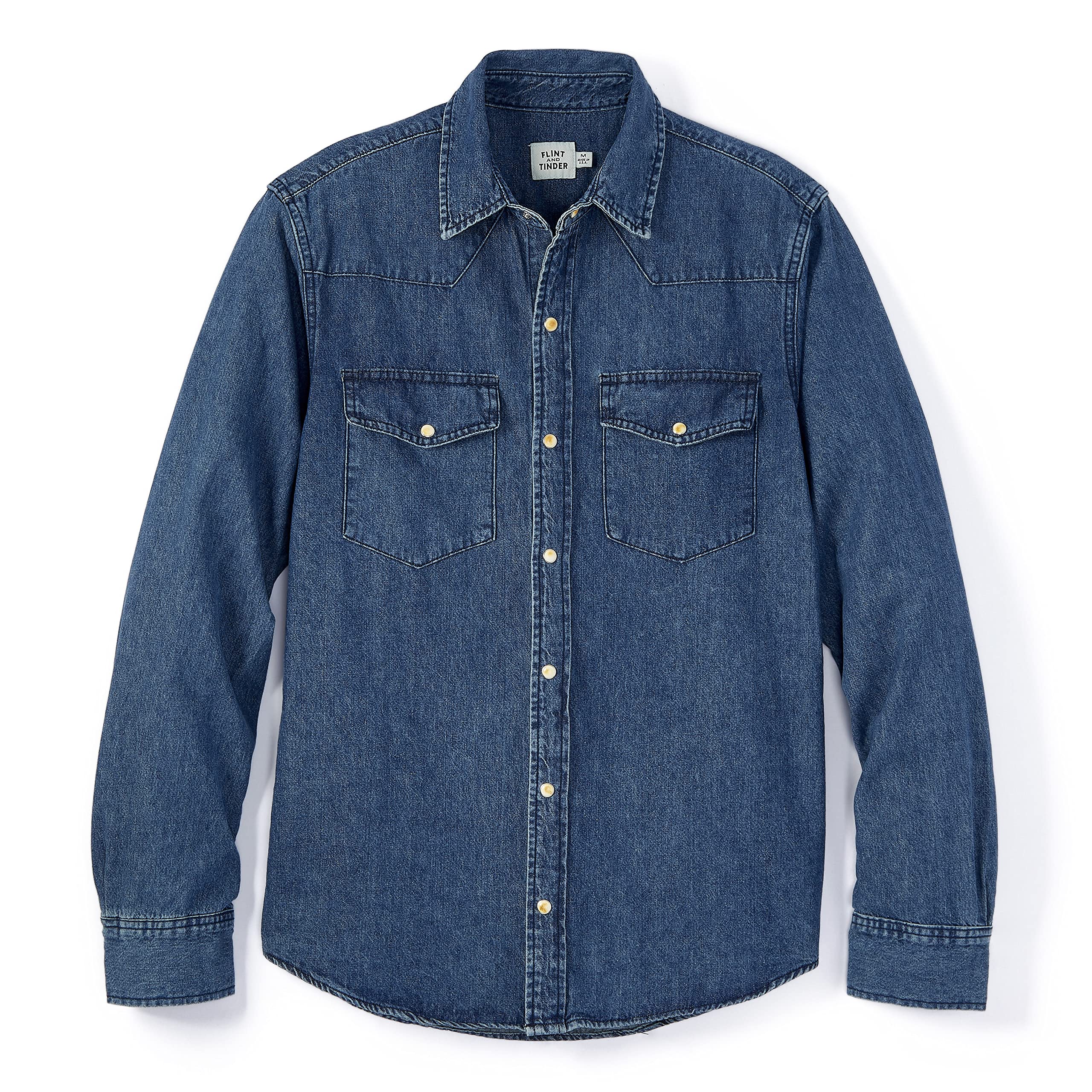 Flint and Tinder Men's Western Denim Shirt - Long Sleeve Snap Button Work Shirt for Cowboy Style, Ranch Work & Casual Outfits