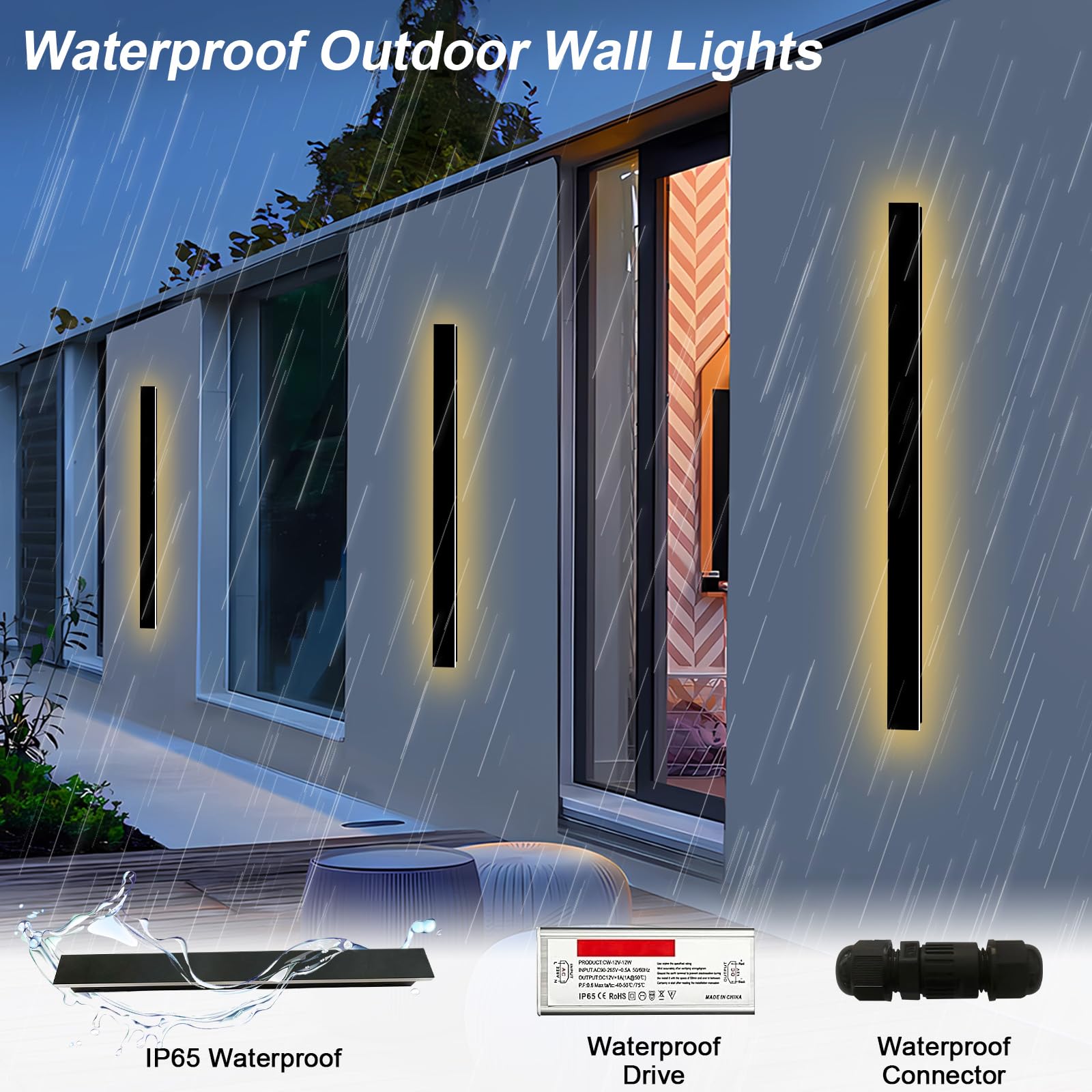 59 Inch LED Linear Wall Sconce - 3000K Warm White Modern Outdoor Wall Light, Waterproof Exterior Lighting Fixture for House, Garage, Porch, Patio, and Garden - Perfect for Entryway Illumination and Landscape Lighting