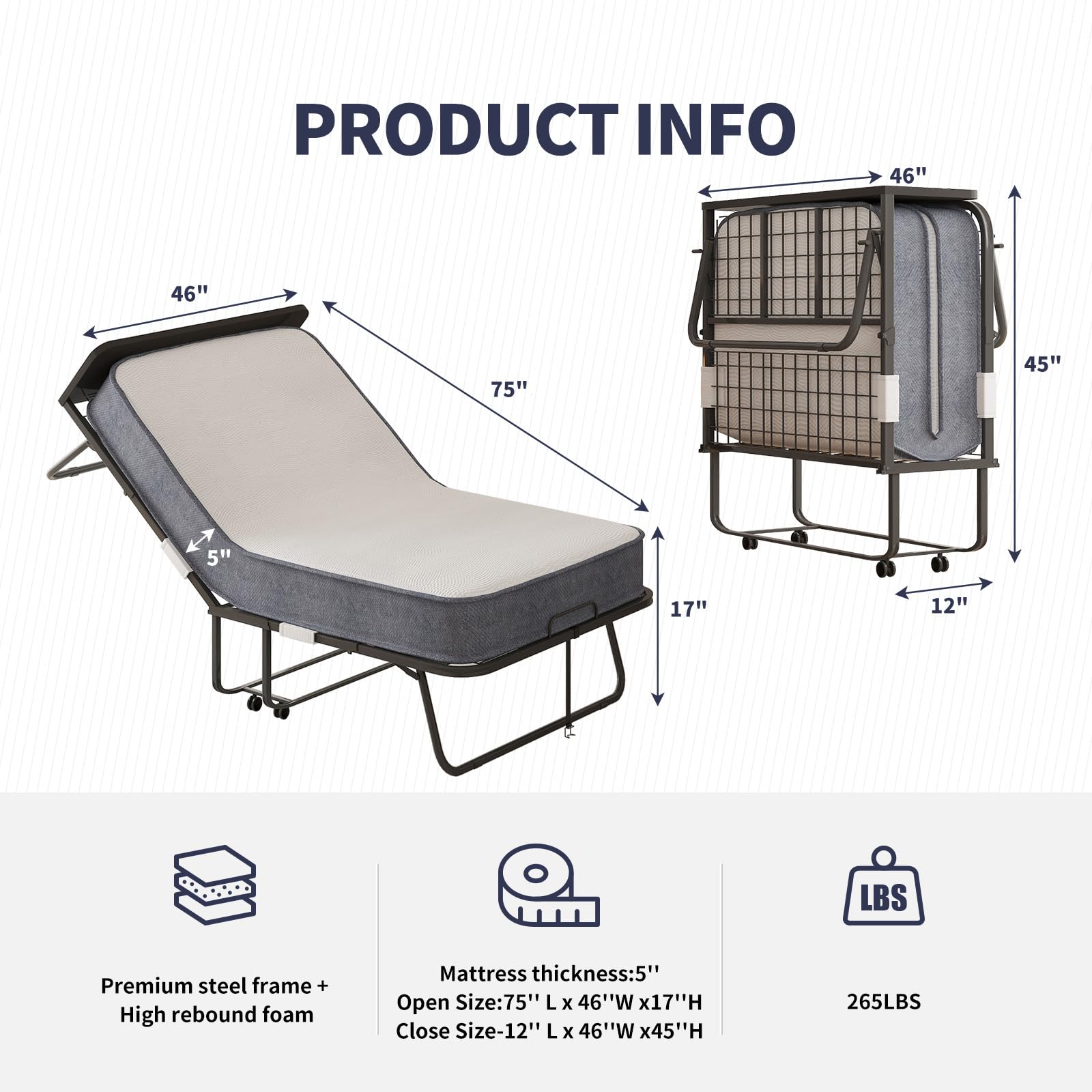 Upgraded Folding Bed for Adults - Full Size 75