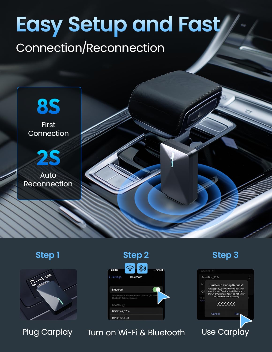 Wireless CarPlay Adapter for iPhone - Convert Wired to Wireless CarPlay, 5.2Ghz Bluetooth Apple CarPlay Dongle for iOS 10+/Android 11+, Supports OTA Updates - Perfect for Commuting, Road Trips & Hands-Free Driving
