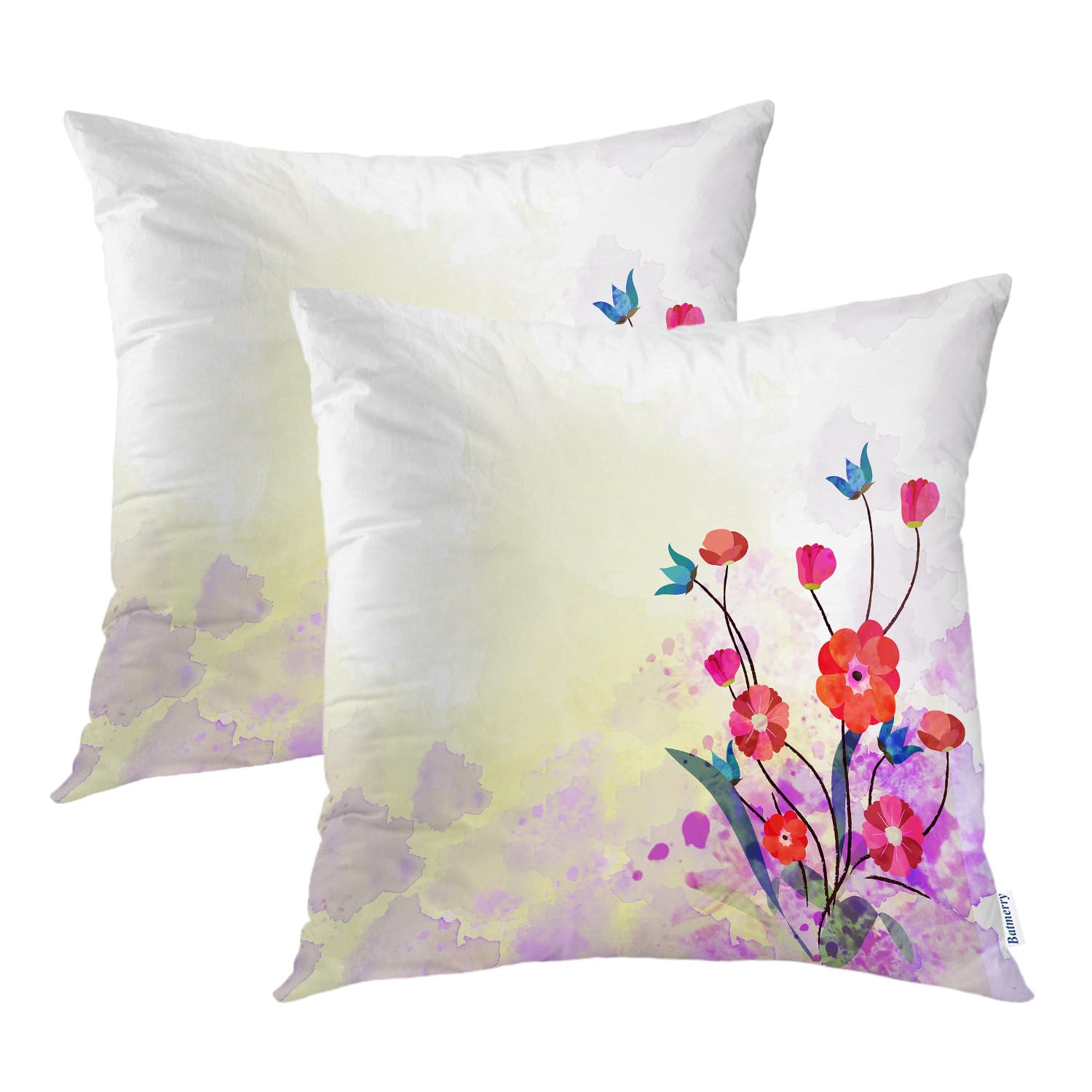 Batmerry 22x22 Inch Abstract Spring Flower Pillow Covers Set of 2 - Watercolor Blooming Sky Design, Vintage Double Sided Square Throw Pillows for Sofa, Bed & Home Decor - Perfect for Living Room, Bedroom & Seasonal Decor