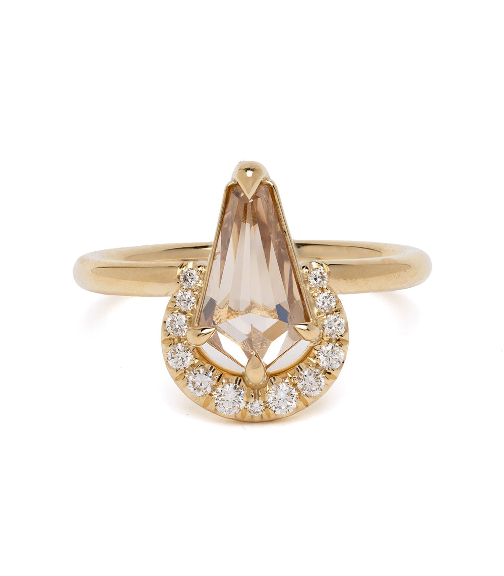 Aura Crescent Champagne Kite Diamond Ring - Elegant 14K Gold Engagement Ring for Women, Unique Vintage Style Wedding Band, Perfect for Proposals, Anniversaries & Special Occasions