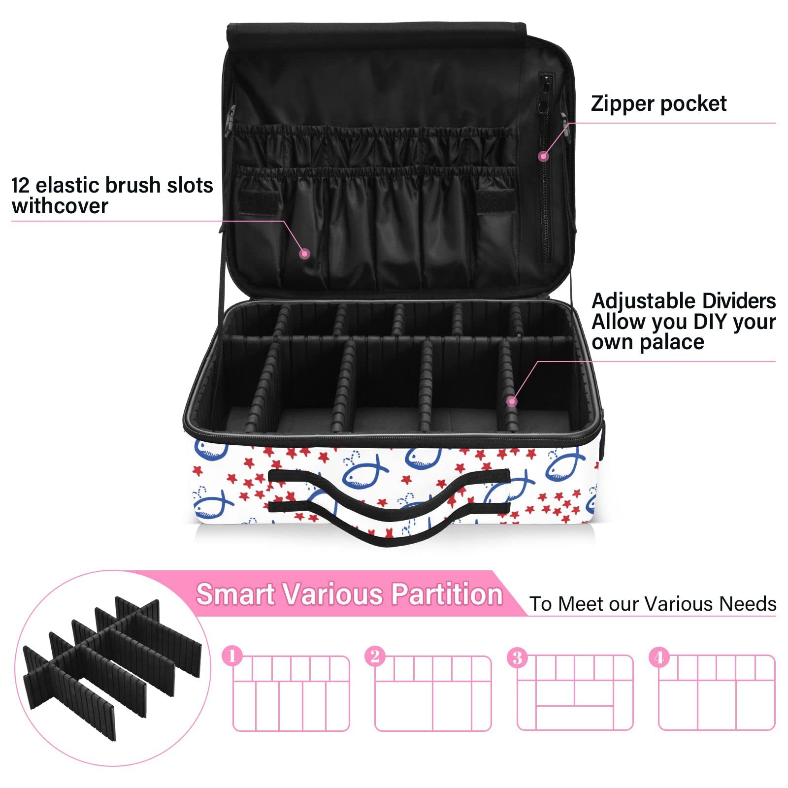 Moyyo Red Star White Travel Makeup Bag for Women - Professional Cosmetic Organizer Case, Portable Makeup Train Case & Artist Storage Bag - Perfect for Travel, Salon, and Daily Makeup Organization