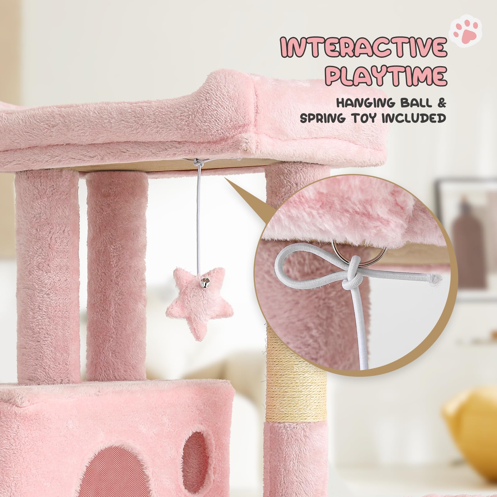 MoNiBloom 36 Inch Cat Tree Tower with Condo, Scratching Post & Sisal Board - Multi-Level Cat Climbing Furniture with Hammock for Indoor Cats (Soft Pink) - Perfect for Small Spaces, Apartments & Playful Kittens