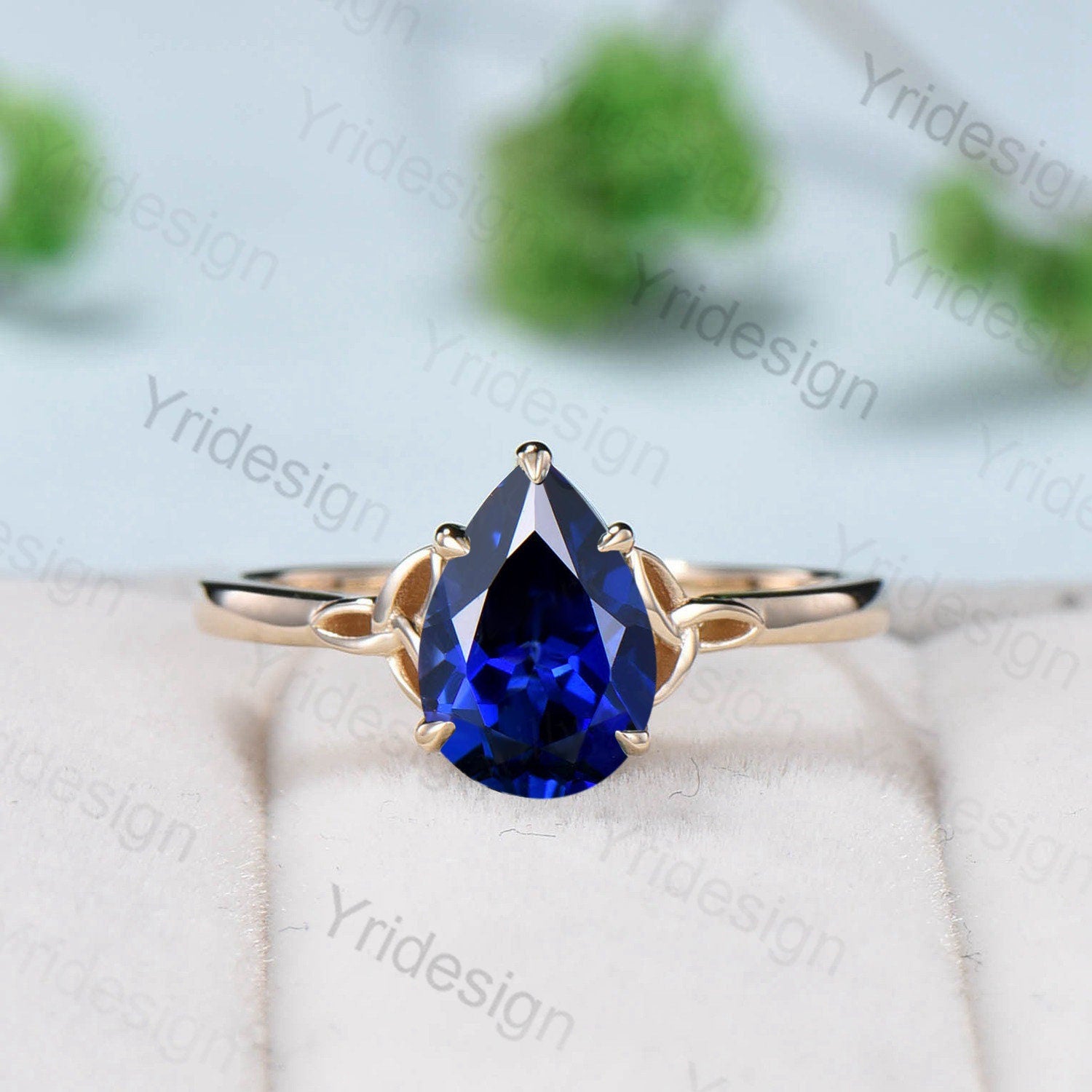 Viking Blue Sapphire Engagement Ring Set - Pear Shaped Blue Gemstone Wedding Ring for Women - Unique Celtic Love Knot Bridal Jewelry Gift for Anniversary, Proposal & Special Occasions