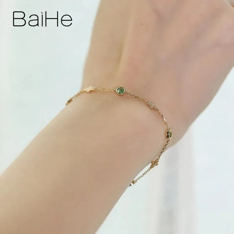 BAIHE 18K Yellow Gold Natural Tsavorite Diamond Bracelet for Women - Elegant Fine Jewelry Gift, Trendy & Stylish - Perfect for Weddings, Anniversaries, and Special Occasions