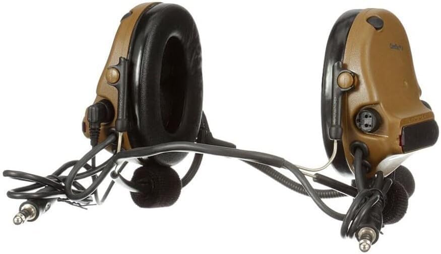 Peltor ComTac V Dual Lead Neckband Headset with Dynamic Mic - 23dB Noise Reduction (NRR) - Coyote Color - Tactical Communication Headset for Shooting Range, Military & Outdoor Activities