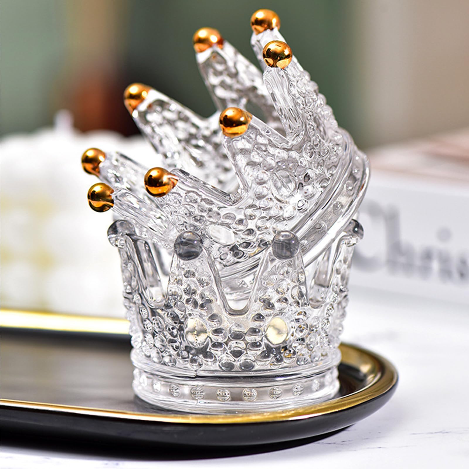 6PCS Clear Crown Votive Candle Holders - Elegant Tea Light Candlesticks & Mini Jewelry Ring Holders for Wedding Decor, Party Centerpieces, Home Tabletop Display, Royal Theme Events and Romantic Ambiance Lighting
