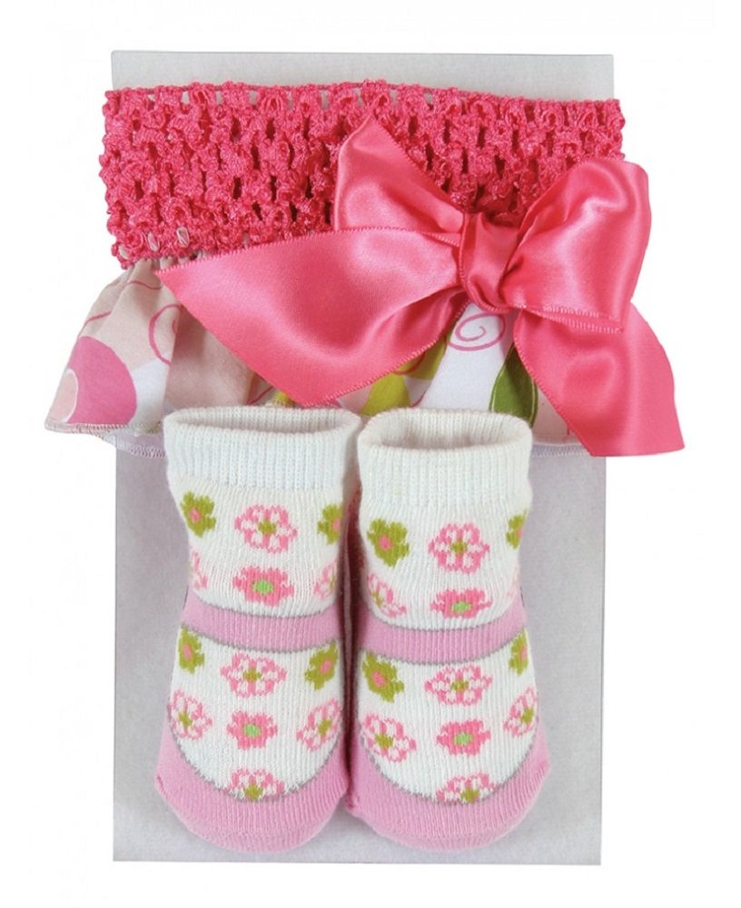 Stephan Baby Swirly Flower Girl Pink Floppy Headband & Sock Set for Newborns 0-6 Months - Perfect for Photoshoots, Baby Showers, and Special Occasions