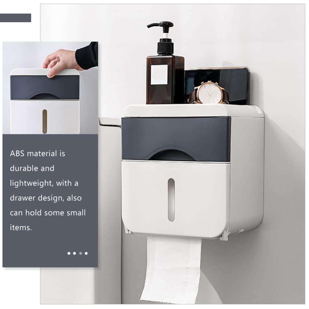 FOMIYES No-Drill Bathroom Storage Box & Toilet Paper Holder - ABS Wall-Mounted Tissue Organizer for Bathroom, Kitchen, RV - Space-Saving Shelf for Toilet Rolls, Facial Tissues & Bath Essentials