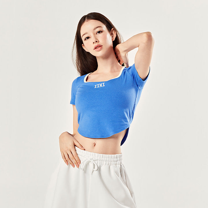 Kelly Square Neck Crop Short Sleeve T-Shirt for Women - Summer Casual Fashion Top - Perfect for Beach, Vacation & Streetwear Outfits