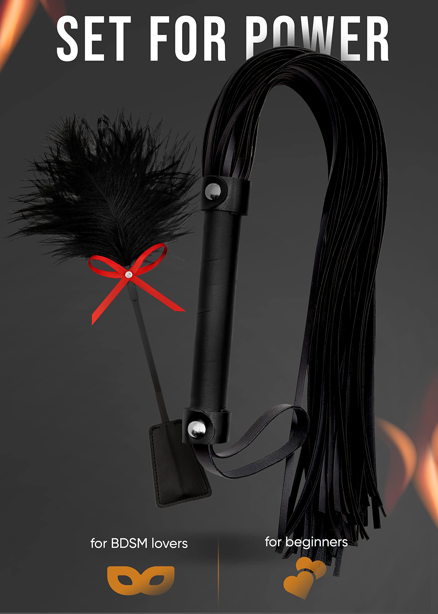 BDSM Starter Kit for Couples - SM Set with French Tickler, Flogger, Sex Whip & Paddle - Adult Fetish Toys for Sensual Play & Stimulation - Perfect for Spicing Up Relationships & Exploring Kinks