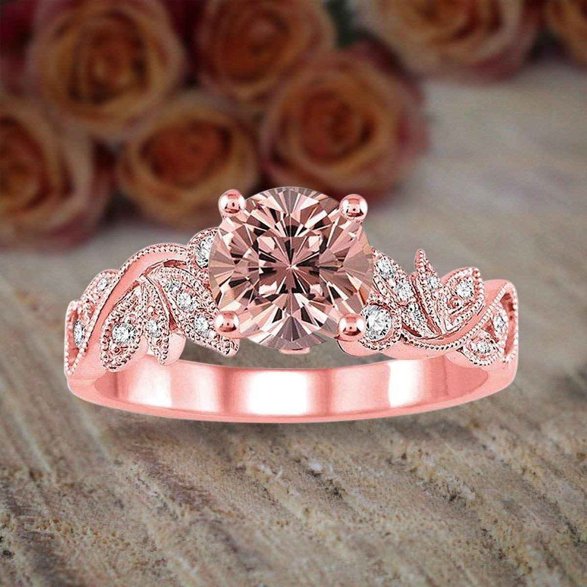 1.50 Carat Morganite & Diamond Flower Engagement Ring for Women - 18k Gold Plated Round Cut Wedding Band | Perfect for Proposals, Anniversaries & Romantic Occasions