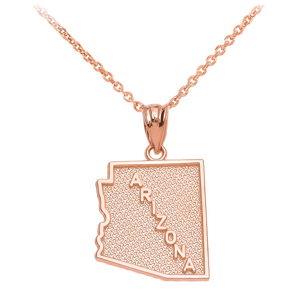 14k Rose Gold Arizona State Map Pendant Necklace - Perfect for Travel Lovers & State Pride Gifts