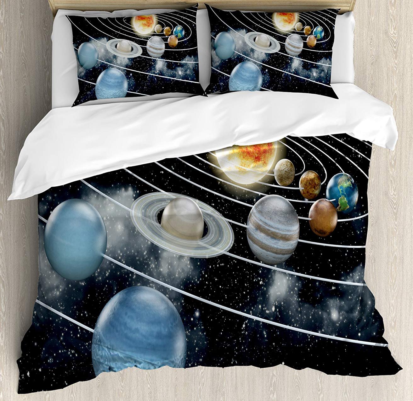 Galaxy Themed 3-Piece King Size Bedding Set - Comforter, Duvet Cover & 2 Pillowcases - Solar System Design with All 8 Planets & Sun - Perfect for Kids, Teens & Adults - Space Themed Bedroom Decor for Astronomy Lovers