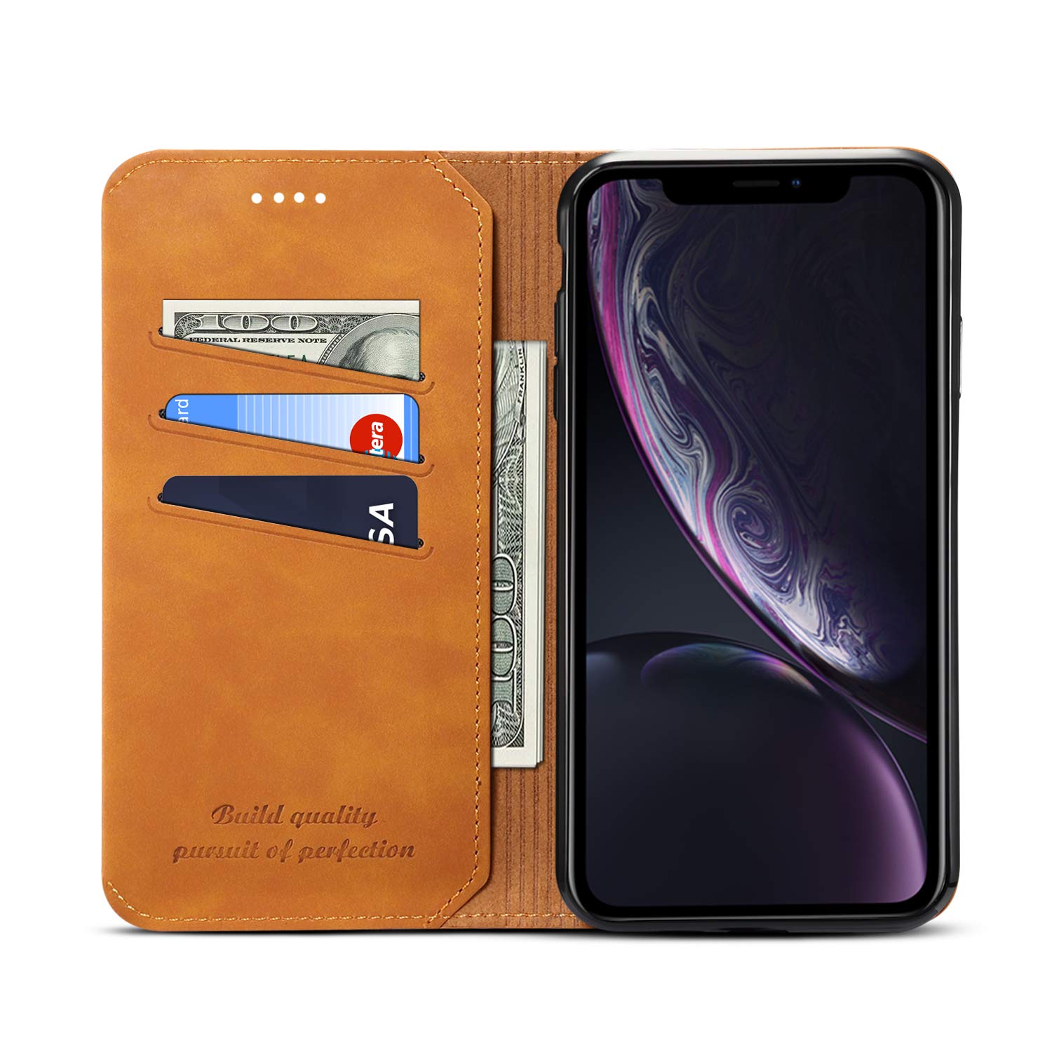 Premium Soft Leather Wallet Case for iPhone XR with Magnetic Closure - Slim Protective Folio Cover for Credit Cards & Cash | Perfect for Daily Use, Travel & Business Meetings