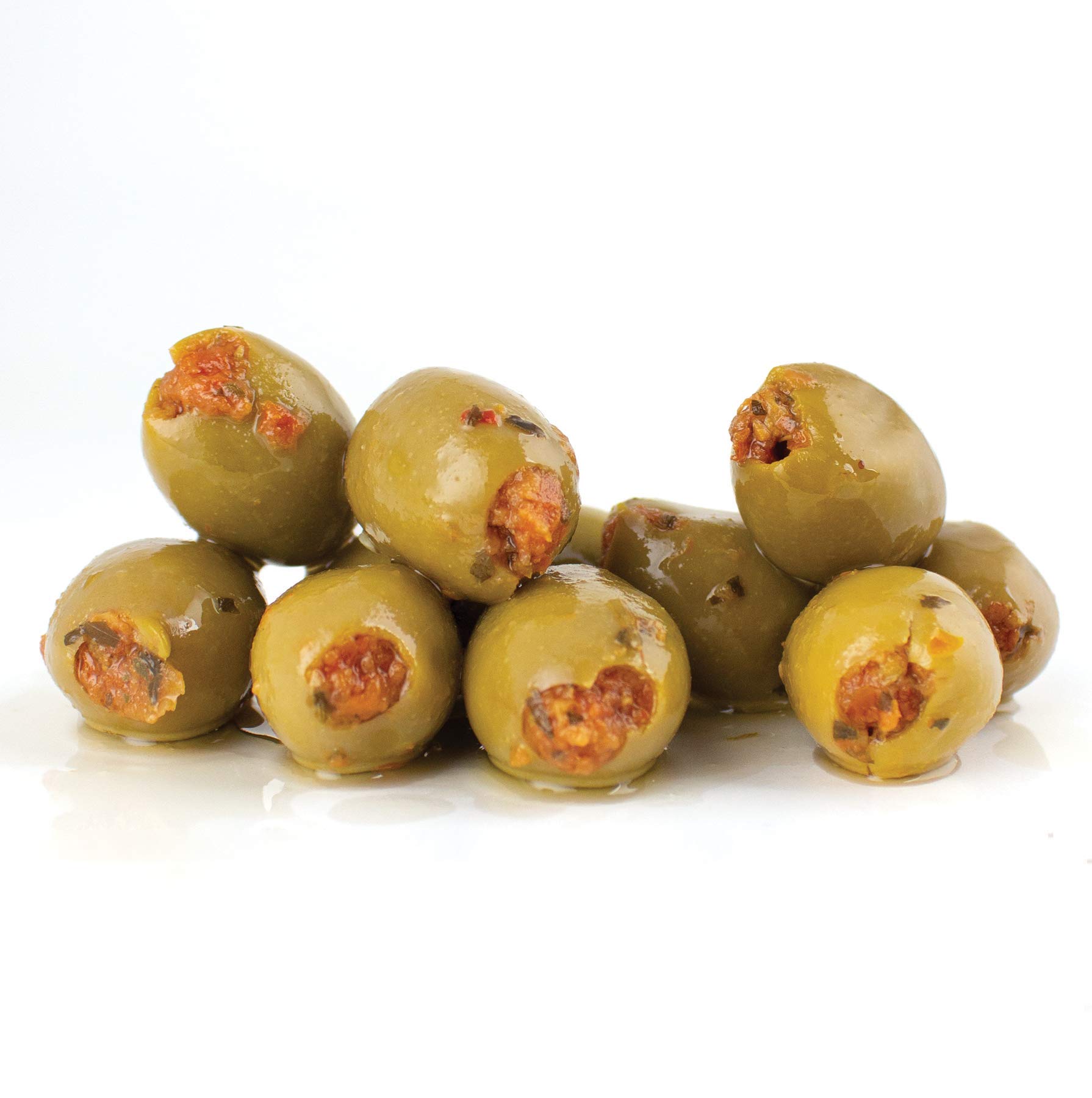 Premium Giusto Sapore Sun-Dried Tomato Stuffed Olives 10oz Jar - Perfect for Charcuterie Boards, Antipasto Platters & Gourmet Appetizers