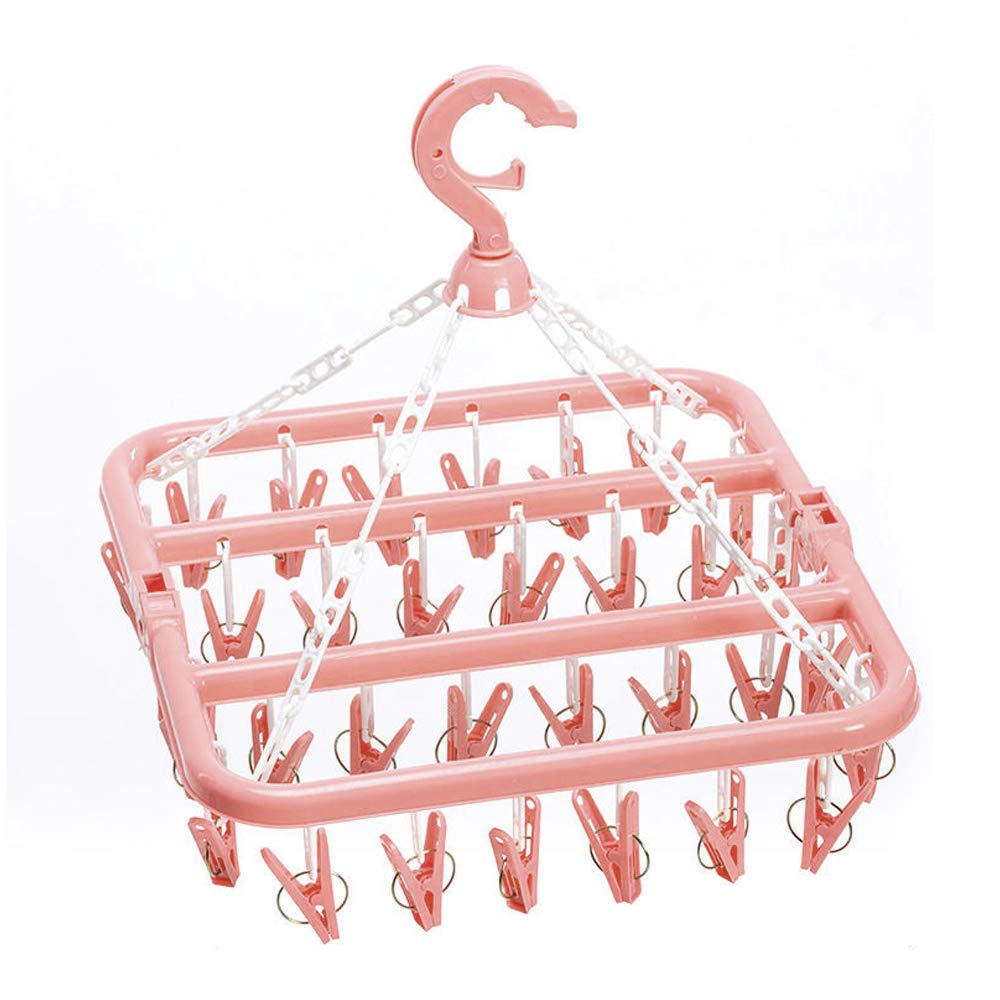 **SteelFever 32-Clip Foldable Clothes Drying Rack - Space-Saving Laundry Hanger for Underwear, Socks, Delicates (Light Pink) - Perfect for Apartments, Dorms, Travel & Small Spaces**