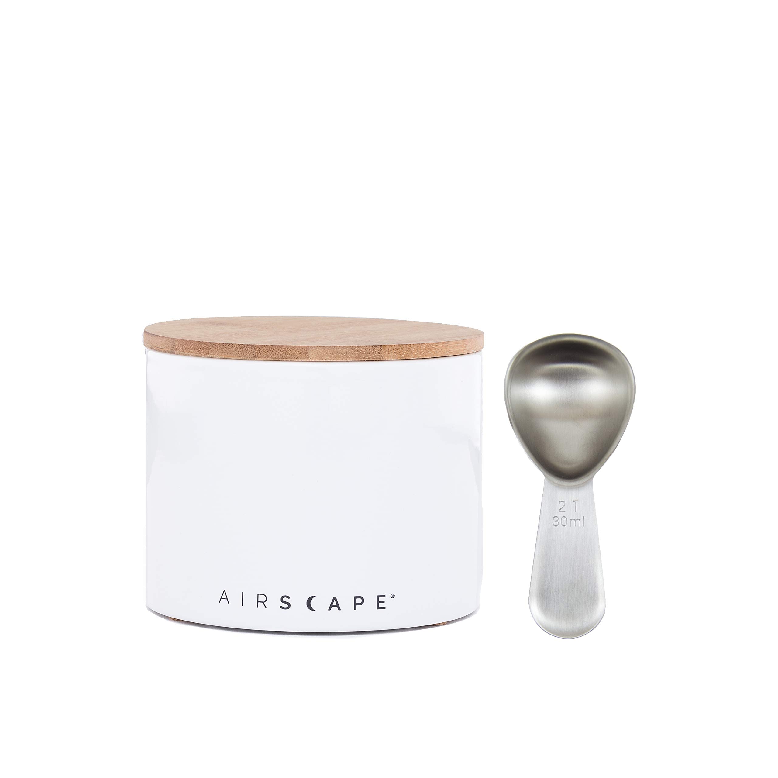 Airscape Ceramic Coffee and Food Storage Canister with Scoop - Airtight Bamboo Lid for Freshness - Glazed Ceramic Container (Small, Snowflake White) - Perfect for Kitchen Pantry, Coffee Beans, Tea, Flour & Dry Food Storage