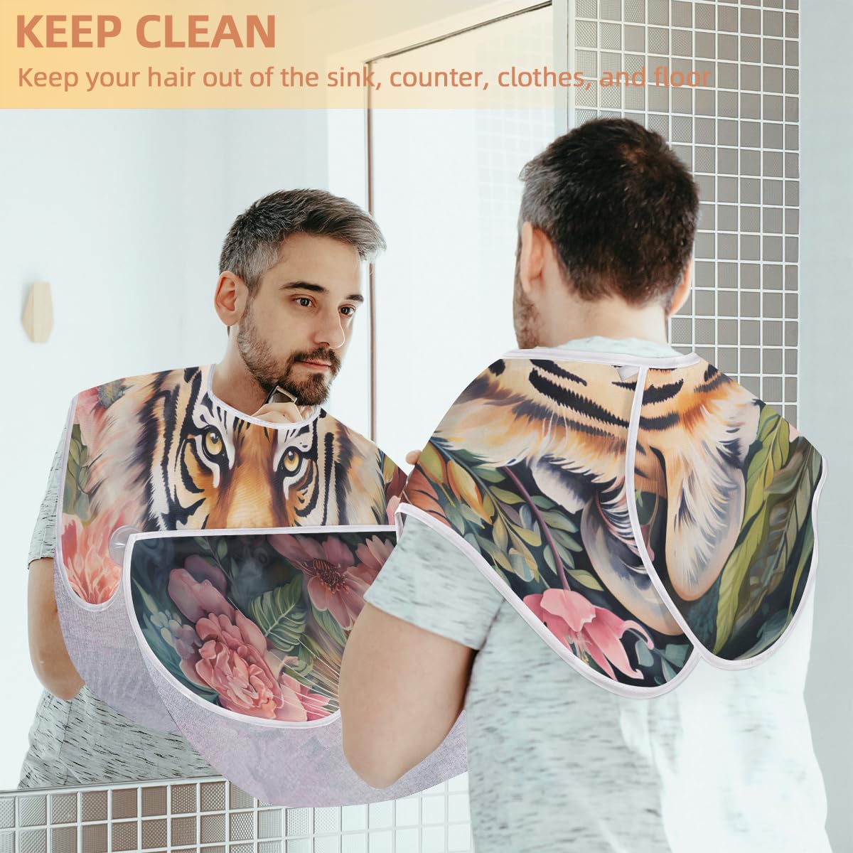 Men's Waterproof Shaving Bib with Floral Design - Beard Trimming Apron for Barbers & DIY Grooming, Hair Dye Cape for Women & Artists, Sink Hair Catcher - Perfect for Home Salon, Barber Shops & Gift Giving