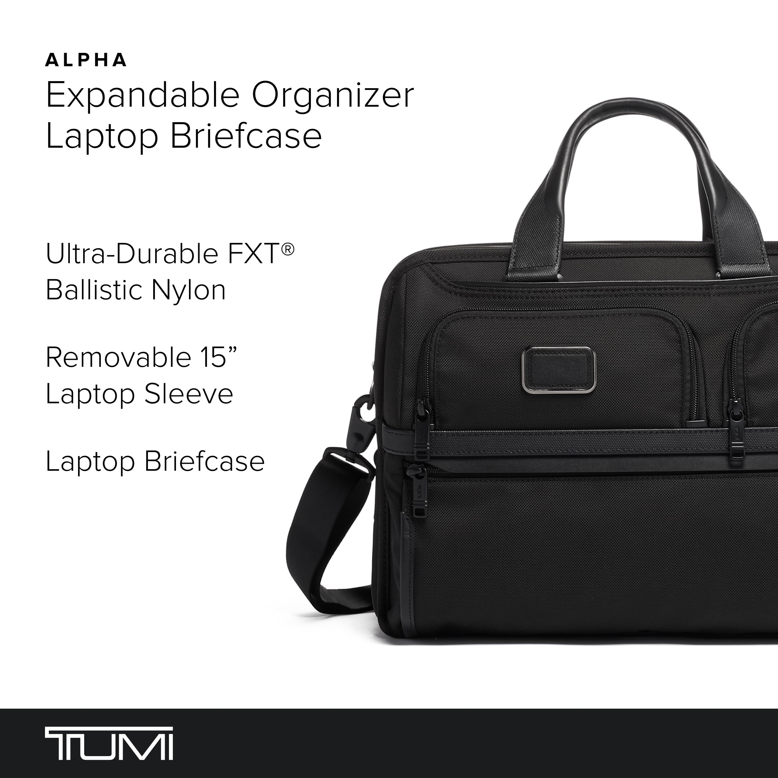 TUMI Alpha Expandable Organizer Laptop Briefcase - 15-Inch Professional Business Laptop Bag for Men & Women - Durable Travel Briefcase with Multiple Pockets | Perfect for Business Trips, Commuting & Office Use