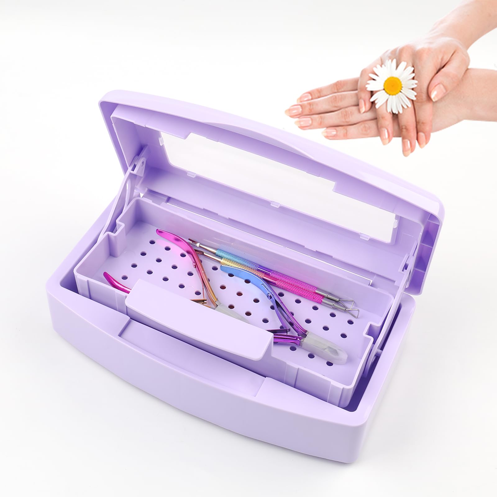 UV Nail Tool Sterilizer Box - Professional Plastic Sterilization Tray for Nail Salon, Spa & Beauty Equipment - Sanitizing Storage Organizer for Manicure Tools, Tweezers & Eyelash Extensions (Purple) - Perfect for Salon Hygiene & Home Nail Care