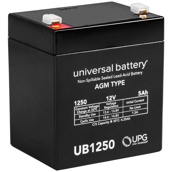 12V 5Ah UB1250 F1 Sealed Lead Acid Battery - Replacement Power Source for Security Systems, Emergency Lights & Backup Power Applications