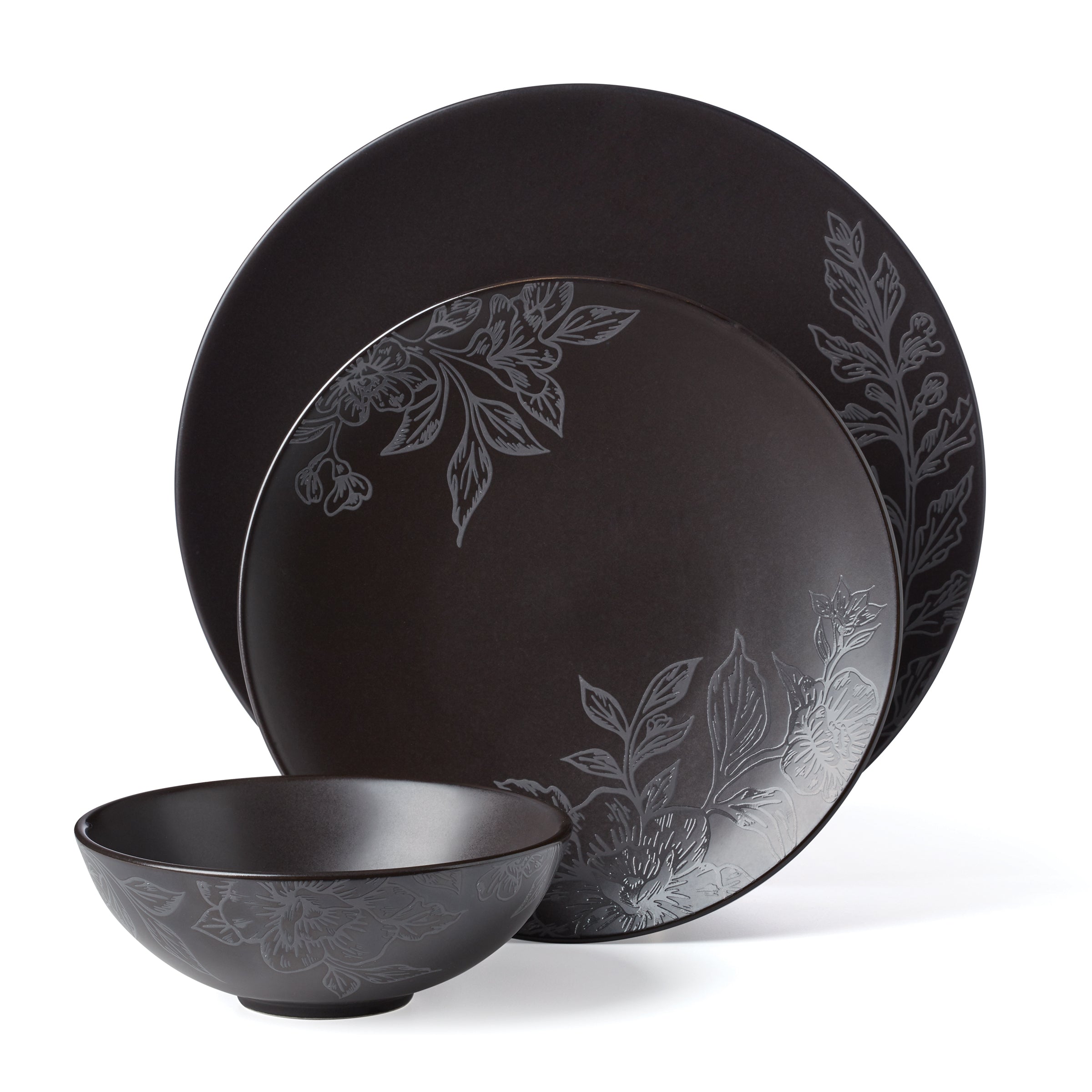 Roseto Charcoal 12-Piece Dinnerware Set - Elegant Stoneware Plates, Bowls & Mugs for Everyday Dining, Dinner Parties & Family Gatherings