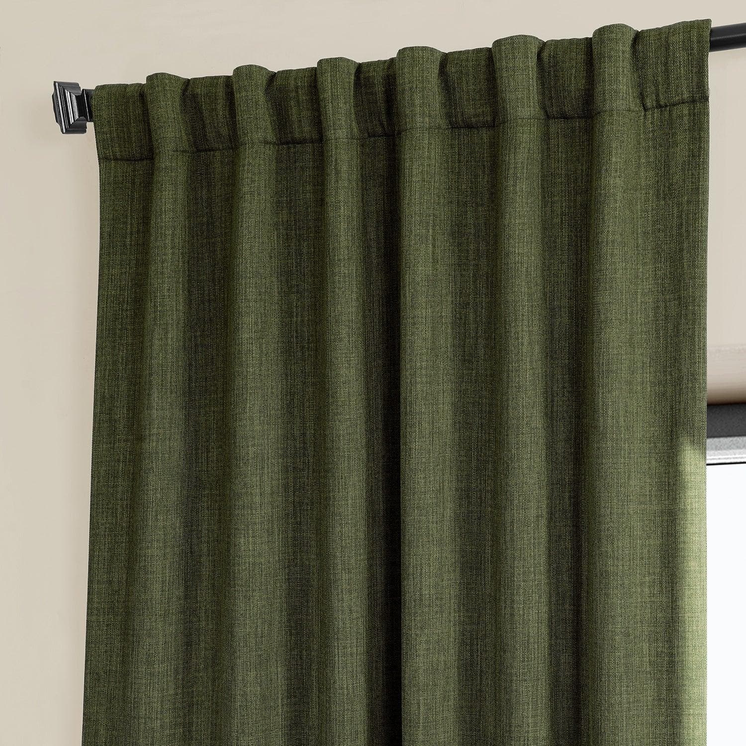 Khaki Green Textured Faux Linen Blackout Curtains for Bedroom & Living Room - Light Blocking Thermal Insulated Window Drapes for Home Decor & Privacy