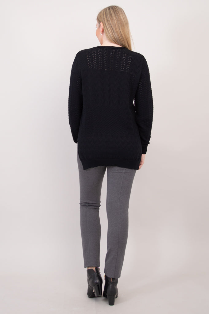 Greta Sweater Women's Black Cotton Knit Pullover - Cozy Casual Wear for Fall & Winter