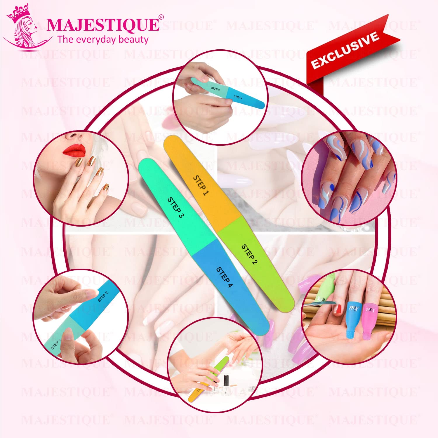 Majestique 4-in-1 Nail File & Buffer Set - Professional Manicure Tools for Smooth, Shiny Nails | All-Purpose Nail Care Kit with File, Buffer & Shiner | Perfect for Home & Salon Use | 1 Pack