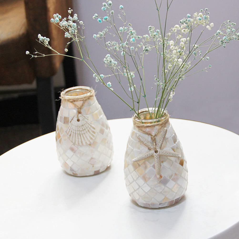 BESPORTBLE 2-Piece Mosaic Flower Vase Set - Handcrafted Shell Glass Vases for Home Decor, Wedding Centerpieces, and Tabletop Display