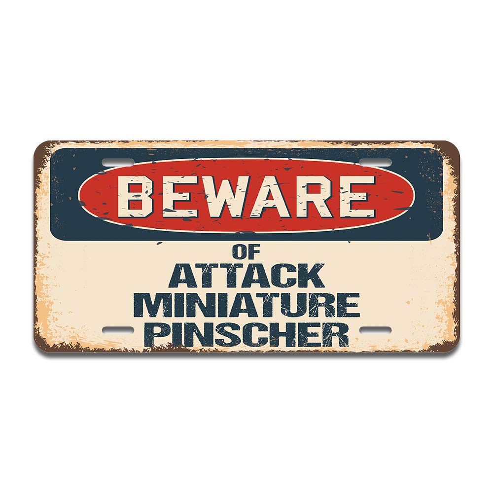 SignMission Beware of Attack Miniature Pinscher Aluminum License Plate 12