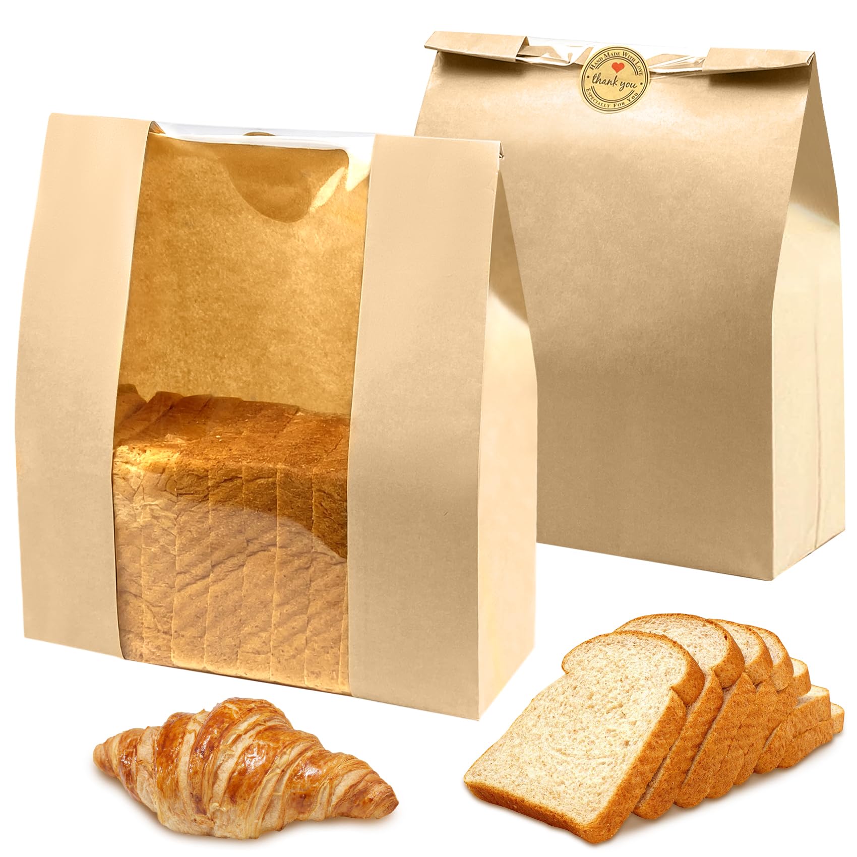 Eco-Friendly Paper Bread Bags with Window - Perfect for Homemade Sourdough, Artisan Bread Storage & Bakery Packaging (13.7