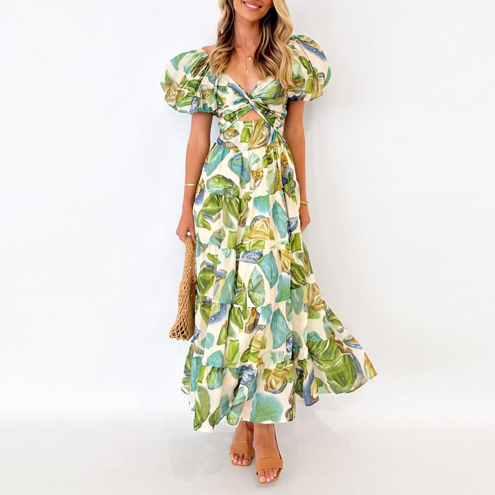 **Women's Floral Boho Maxi Dress 2025 - Short Sleeve V-Neck Long Summer Dress for Casual & Beach Wear | Trendy Spring Dresses for Women**