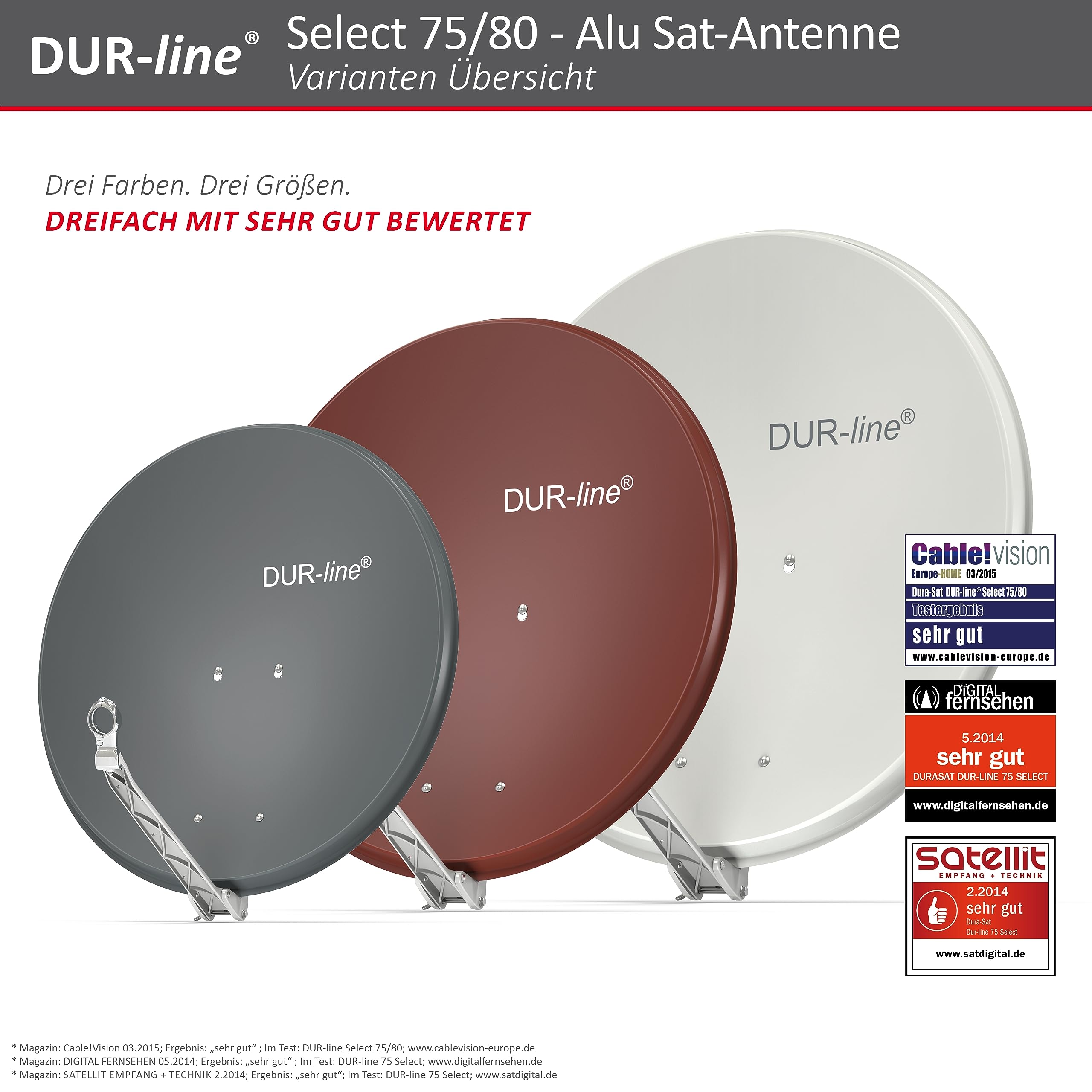 DUR-line Select 85cm x 90cm Aluminum Satellite Dish - High Performance Red Antenna for Strong Signal Reception - Perfect for RV, Camping & Rural Areas