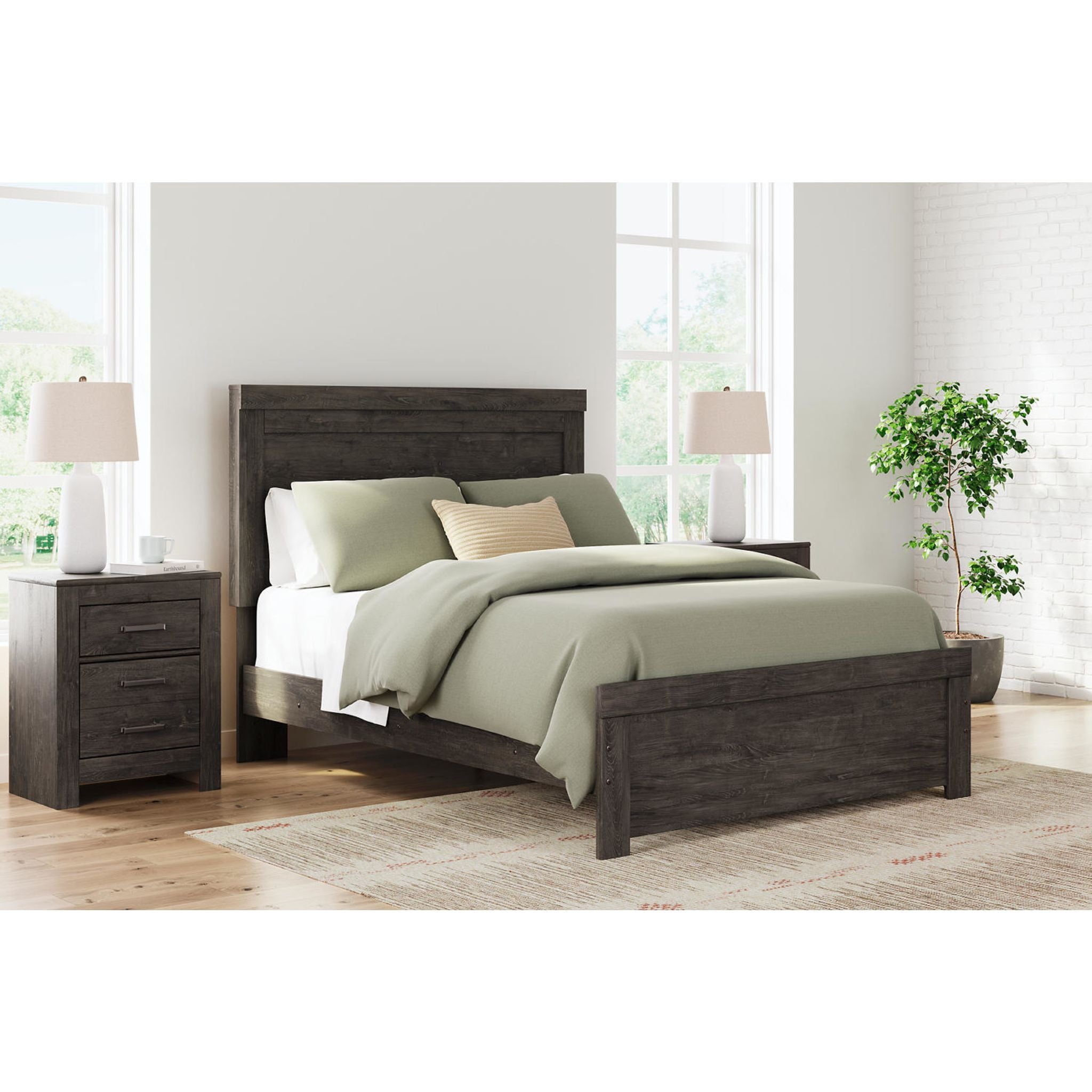 Brinxton Panel Bed - Queen Size Wooden Platform Bed Frame with Upholstered Headboard - Modern Bedroom Furniture for Home & Guest Room Decor