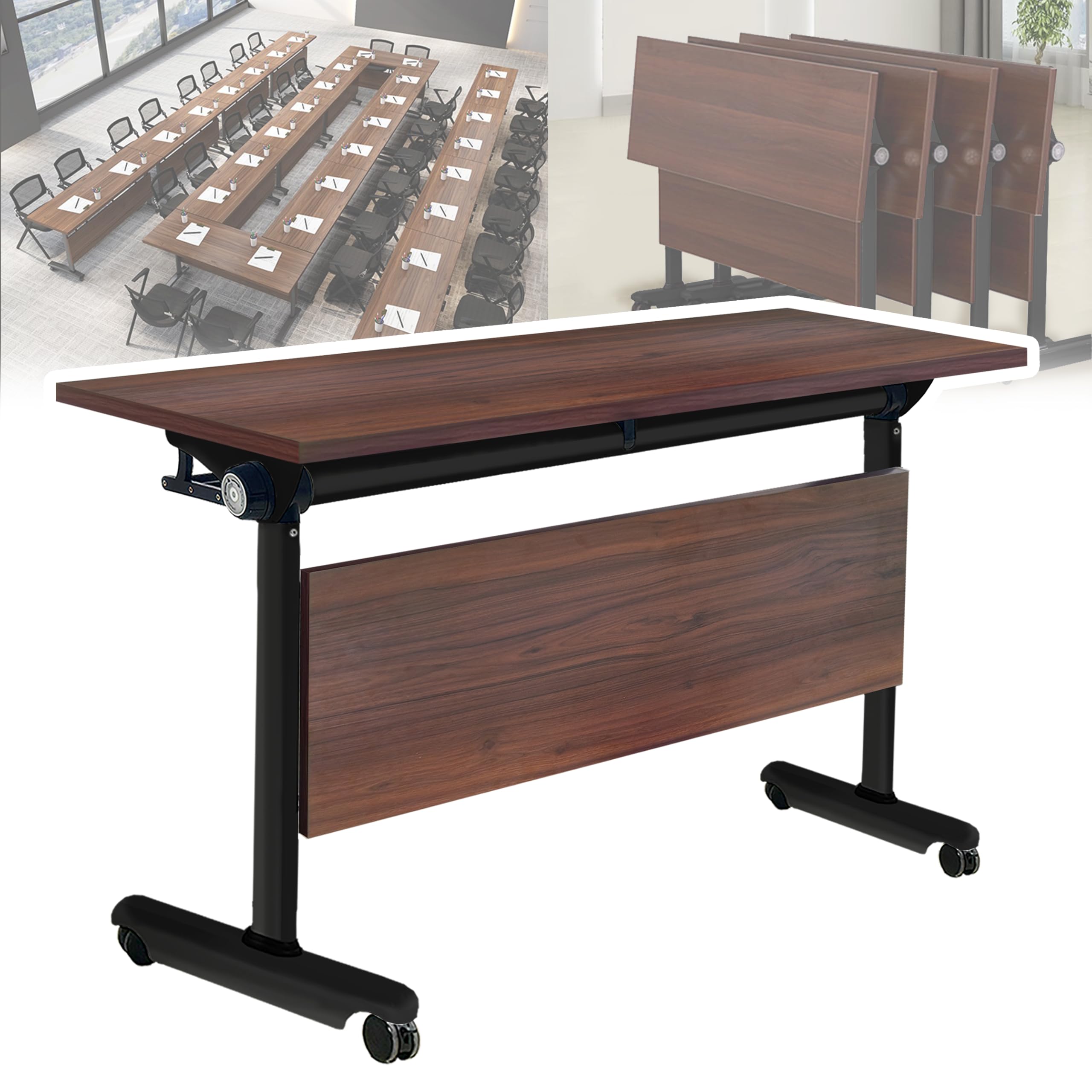 Foldable Conference Table with Flip Top - Mobile Rectangular Training Table on Wheels | Sturdy Metal Frame | Perfect for Meetings, Classrooms & Training Sessions | Ideal for Office Spaces, School Events & Professional Workshops